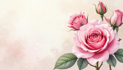 Intricate watercolor roses in soft blush and ivory tones, illustration, background