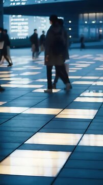 Pedestrians walking over solar harvesting concrete slabs with visible photovoltaic cells