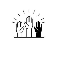 Fototapeta premium Hands raised in different skin tones representing unity and diversity 