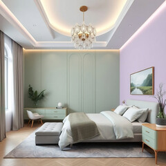 modern luxury bedroom interior green and lilac color
