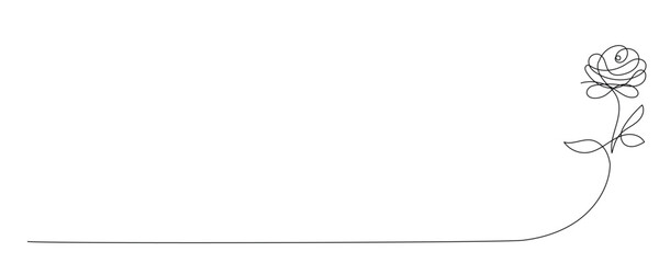 Line Art Flower Doodle Curved Symbol. Graphic Continuous Line Floral card Decoration. Abstract Wavy Romantic Flower Plant Blossom Petal. Greeting Wedding Card Element. One Continuous Sketch Outline	