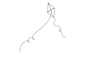 Line Art Paper Kite. Abstract Minimalist One Continuous Editable Stroke. Mail, News Concept. Sketch Outline Modern Curve Contour Drawn Symbol Silhouette. Kids Playing Toy