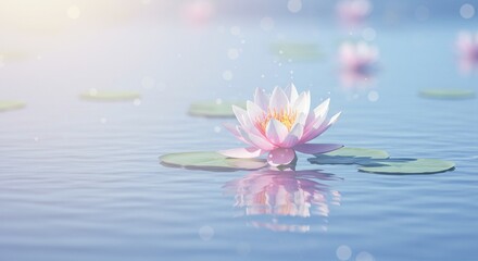 Beautiful pink water lily flower on pond serene nature scene floral bloom aquatic plant reflection peaceful zen