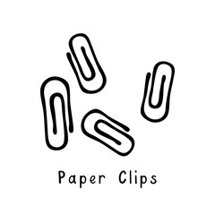 Paper Clips. Hand drawn black and white vector illustration in ink sketch style. For worksheets, art lessons, printables, branding, planners, and digital design. Scalable and editable.
