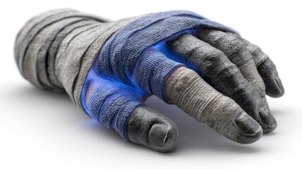 Mummified Hand with Glowing Blue Energy Wrapped in Bandages Creepy and Mystical Perfect for