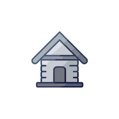 Simple wooden house with gray outlines. Minimalistic vector icon, linear gradient on transparent background. Modern flat design style for interfaces and web design