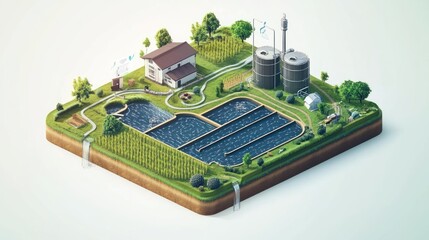 A cross-section view of a sustainable rural water treatment plant.
