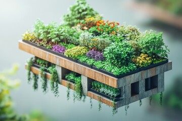 Elevated garden structure with diverse plants.