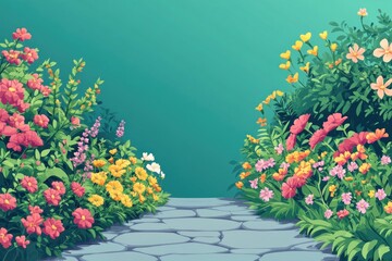 Colorful flower garden path illustration.