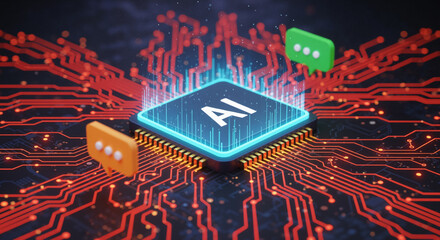 AI Chip Red Circuits Communication Icons