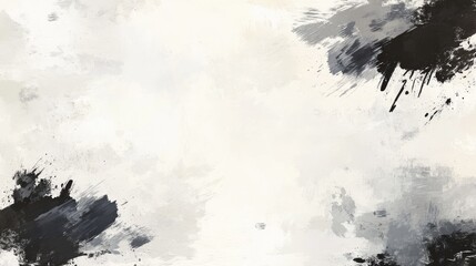 Abstract grayscale art design with textured ink blots.