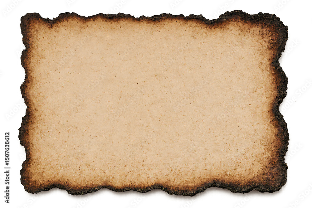 Poster old burnt paper edges with distressed texture and rustic brown tones isolated on a clean background 