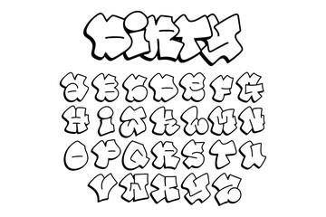 Black and white graffiti throw up font A–Z in bold bubble style vector format with transparent background. Urban, editable vector lettering for street art, hip hop, posters, apparel.
