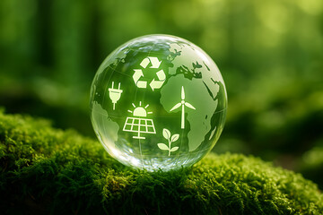 Green grass globe symbolizing a sustainable world with nature and environmental concepts