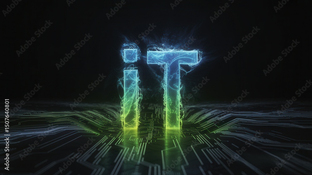 Poster it letters with digital circuit board, artificial intelligence concept.