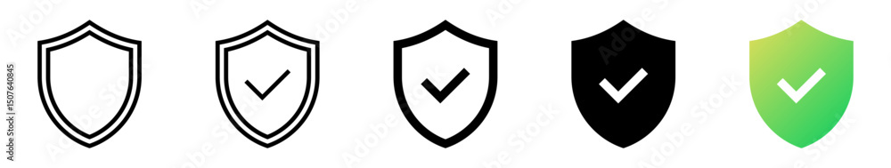 Aufkleber shield check mark icon or security shield protection icon with tick symbol