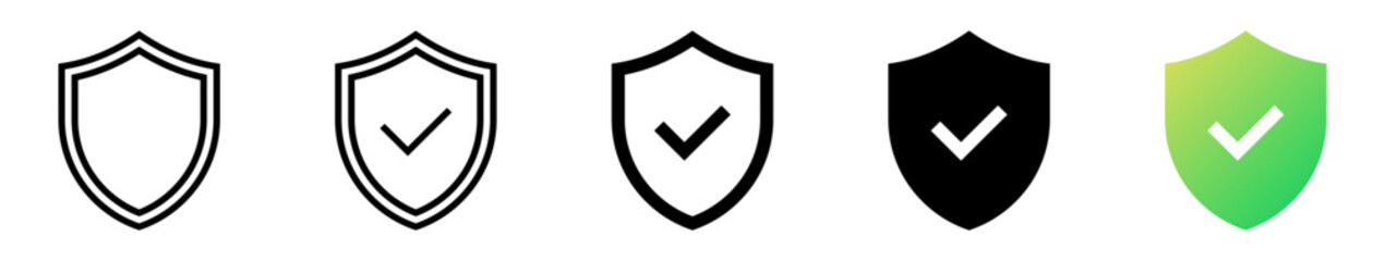 Shield check mark icon or security shield protection icon with tick symbol