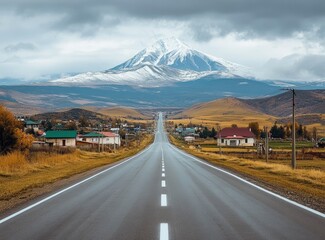 Fototapeta premium Majestic Mountain Road: A Serene Autumnal Landscape