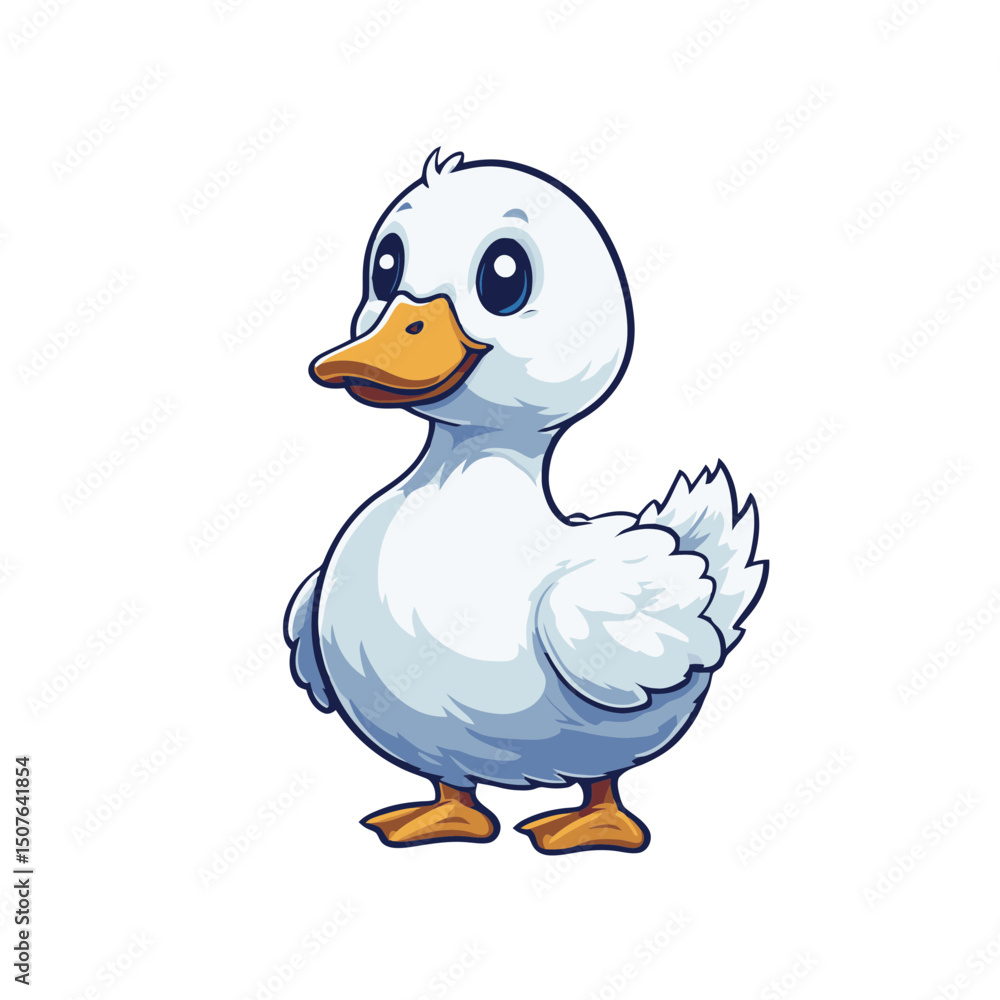 Aufkleber white duck cartoon icon representing innocence and playfulness with vibrant colors and rounded featu
