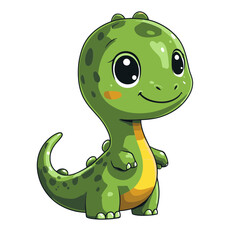 Fototapeta premium Cheerful cartoon toy dinosaur icon designed in a simple flat style with bright colors and a friendly appearance