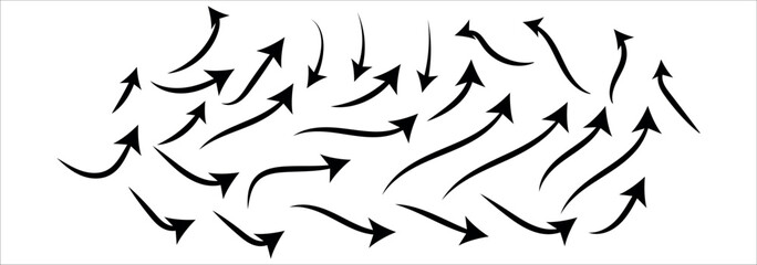 Hand drawn arrow set. Thin arrows set for business plan. vector illustration