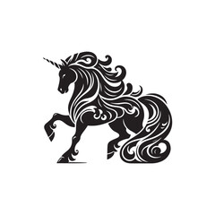Black running unicorn animal design vector silhouette illustration isolated