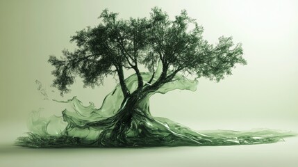 Abstract 3D green tree sculpture, modern environmental or concept art representation. 
