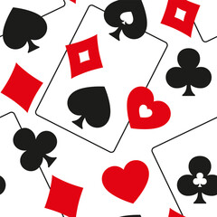 Suits signs seamless pattern. Playing card vector illustration isolated on white background. Male design for business presentation. Casino pattern with playing cards suits.