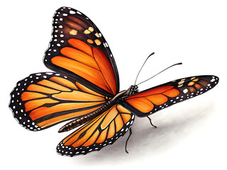 Fototapeta premium A monarch butterfly with orange and black wings with white spots on a white background illustration