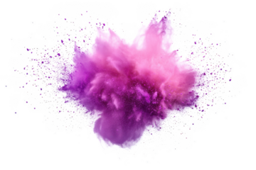 Pink and purple powder explosion isolated on transparent background