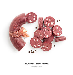 Blood sausage slices photography isolated on white background .