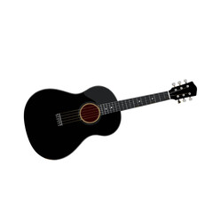 Black acoustic guitar with a classic design on a white background, copy space