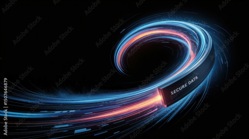 Poster secure data transfer concept with digital glowing light effect.