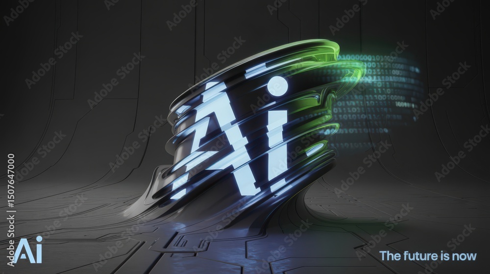 Poster ai concept illustration with data stream and futuristic design.