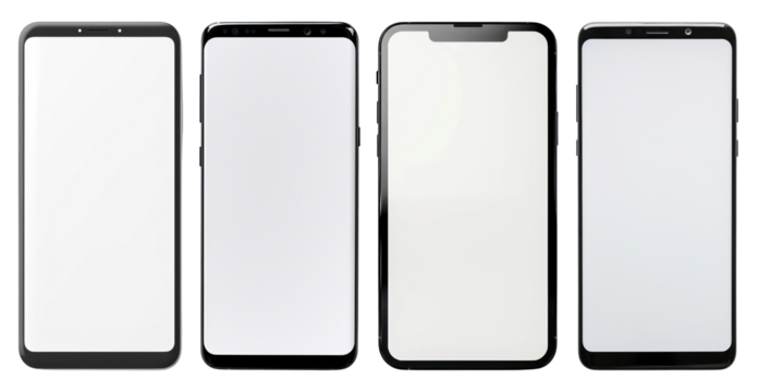 PNG Modern smartphones with blank screens, element set on transparent background