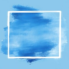 Abstract blue paint splatter within a white frame.