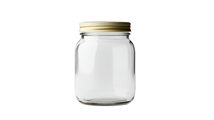 A set of 4 clean, empty glass jar with no label, isolated on a transparent background