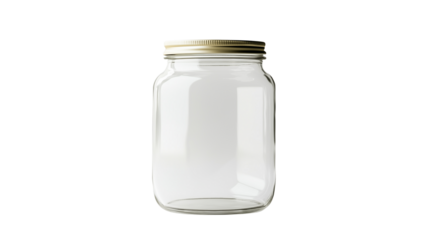 A set of 23 clean, empty glass jar with no label, isolated on a transparent background