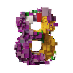 Fototapeta premium Colorful Pixelated 3D Letter 0 Composed of Vibrant Cubic Blocks
