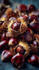 Chestnuts Gathered in a Rustic Setting Showcase Their Rich Color and Texture During Autumn Harvest Season