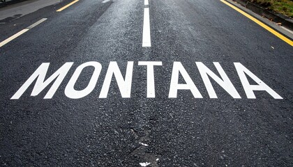 Montana road line marking on asphalt highway surface perspective view