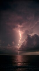 Majestic Lightning Strikes Over Serene Ocean Waters at Dusk