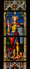 Saint Michael the Archangel. A stained-glass window in the Cathedral of St Elizabeth (Dóm svätej Alžbety) in Košice, Slovakia.