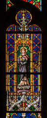 Saint Catherine of Siena. A stained-glass window in the Cathedral of St Elizabeth (Dóm svätej Alžbety) in Košice, Slovakia.