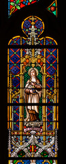Saint Teresa of Ávila. A stained-glass window in the Cathedral of St Elizabeth (Dóm svätej Alžbety) in Košice, Slovakia.