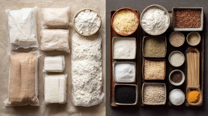 Fototapeta premium Diverse assortment of grains and flours for culinary and baking needs