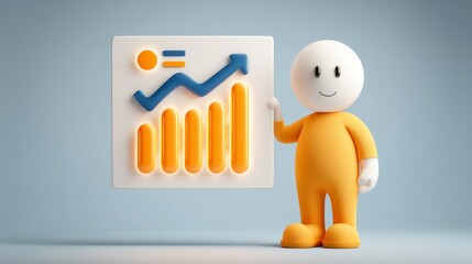 Business Growth Chart with Friendly Character A Simplified Iconic Figure Holding a Graph Showi