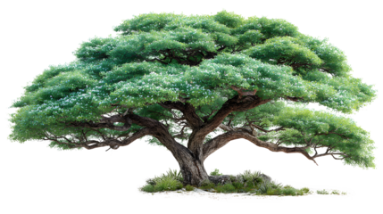 Lush green tree with a full canopy, isolated on transparent background, showcasing its intricate branches and vibrant foliage