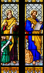 The Evangelists St Matthew (on the left) and St Mark (on the right). The Cathedral of St Elizabeth (Dóm svätej Alžbety) in Košice, Slovakia.