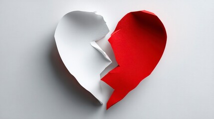 Broken Heart Symbolizing Emotional Pain and Separation A Red and White Torn Paper Design for L